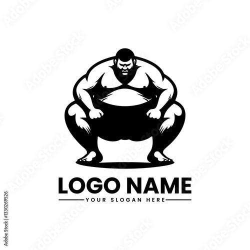 Minimalist sumo wrestler vector logo, traditional Japanese fighter emblem with clean lines and bold design