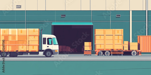 Trucks at a Warehouse Loading and Unloading Packages