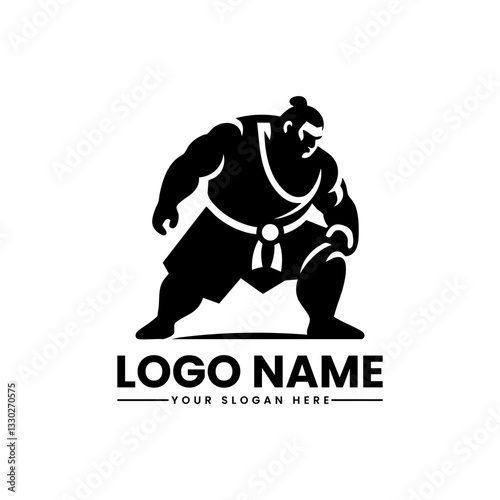 Traditional sumo wrestler in a powerful stance, Japanese fighter emblem design for martial arts and cultural branding