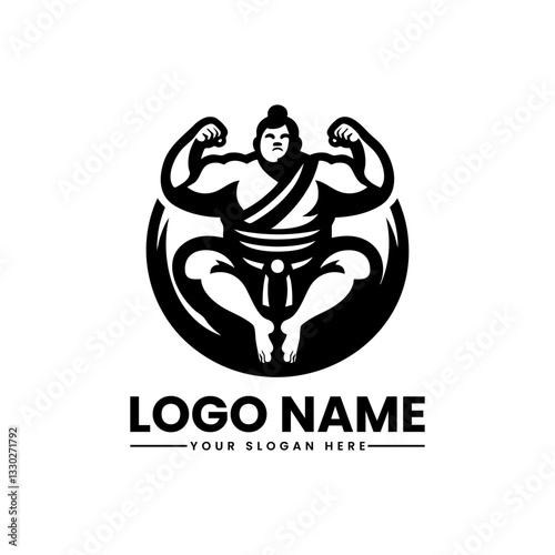 Traditional sumo wrestler in a powerful stance, Japanese fighter emblem design for martial arts and cultural branding