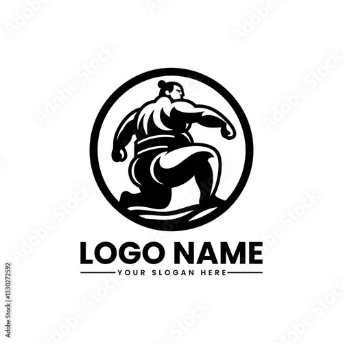 Traditional sumo wrestler in a powerful stance, Japanese fighter emblem design for martial arts and cultural branding