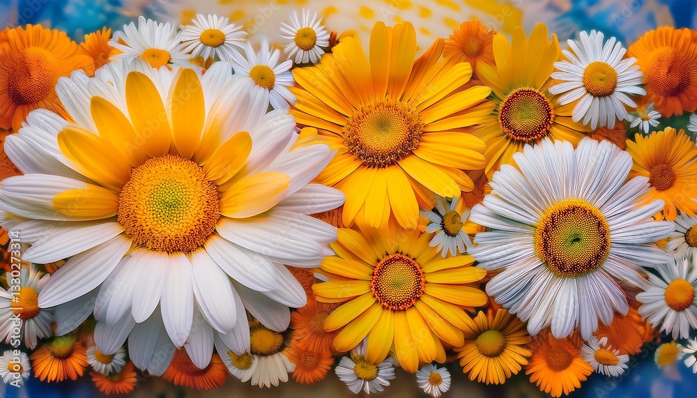 Obraz premium Beautiful Arrangement of Vibrant White and Yellow Daisy Flowers in Bloom. Ai Generated