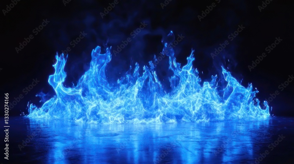 Fototapeta premium Vibrant blue flames against a dark background