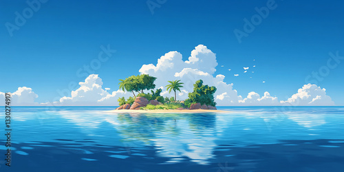 A beautiful tropical island with blue skies and ocean views