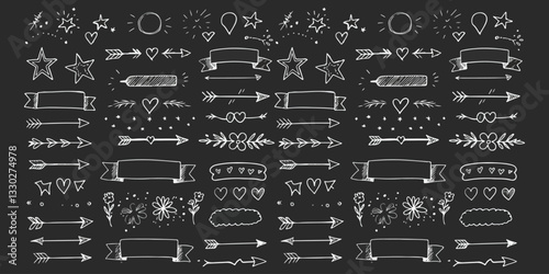 Cute line sketch star, arrow a charming set of line sketch icons featuring stars, arrows, hearts, and decorative elements. Includes hand-drawn doodles of cute stars, highlights, and floral designs.