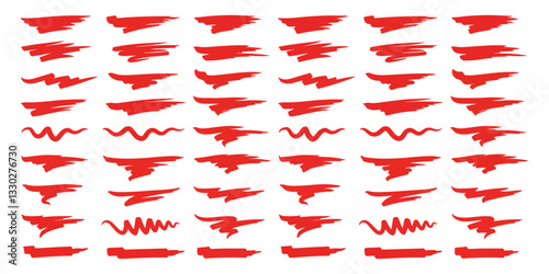 Red marker underline brush stroke set a collection of red marker brush strokes and underlines. Includes hand drawn red pen highlights and squiggly strokes. This set features swoosh style brush marks.