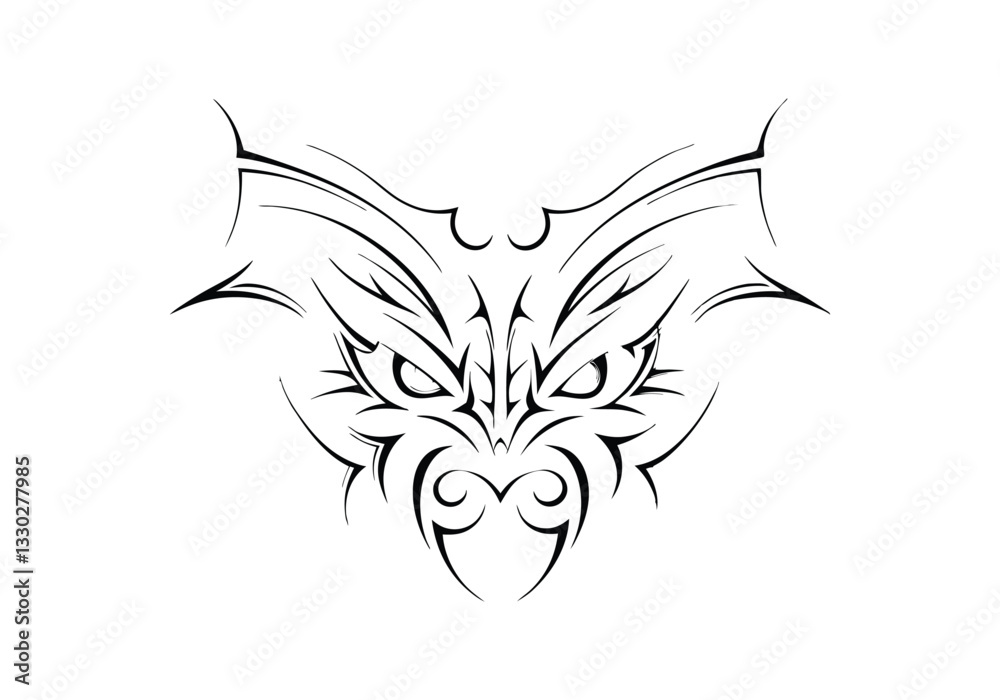 Obraz premium Tribal Tiger Head Tattoo Design – Black and White Vector Illustration with Bold and Intricate Patterns