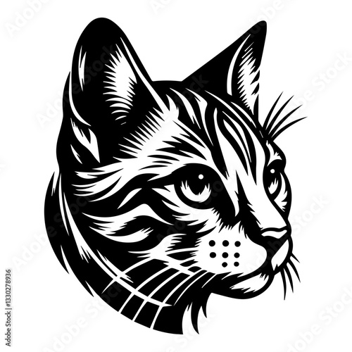 The black and white logo of the Bengal cat's head. Vector graphics. EPS.