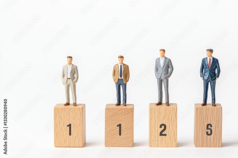 Small Business Growth Concept with Figurines on Blocks Representing Career Progression