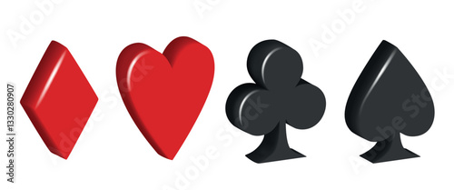 3d Card suits. Vector suits isolated on white background.