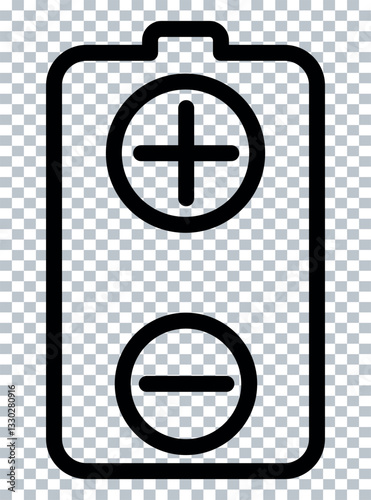 Battery Icon with Plus and Minus Signs – Power Polarity Vector Symbol

