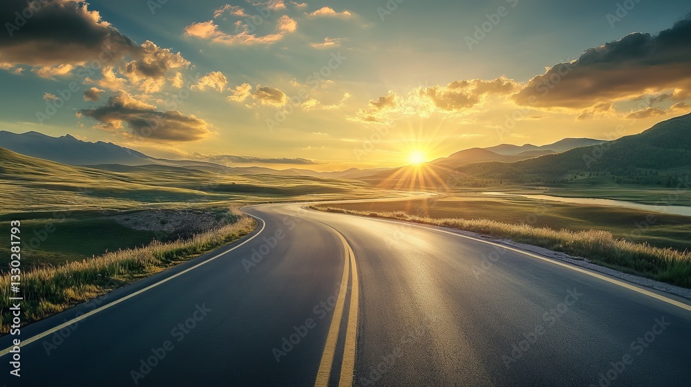 Fototapeta premium 3D Floating Road and Sky Design: Highway Concept for Speed Tours