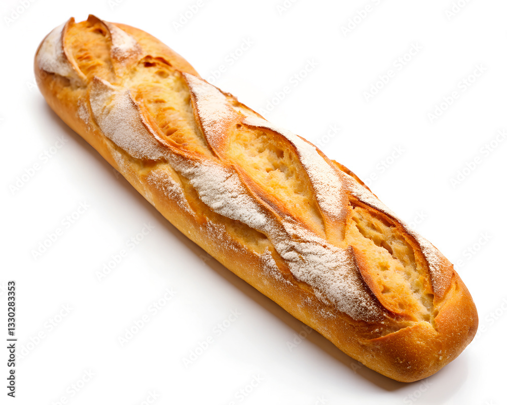 French Baguette with Golden Crust and Crispy Exterior on White Background French Baguette with Golden Crust and Crispy Exterior on White Background