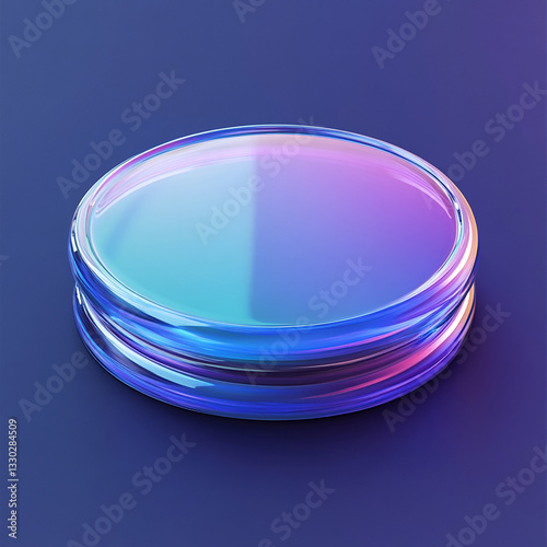 Iridescent glass disks on a blue surface