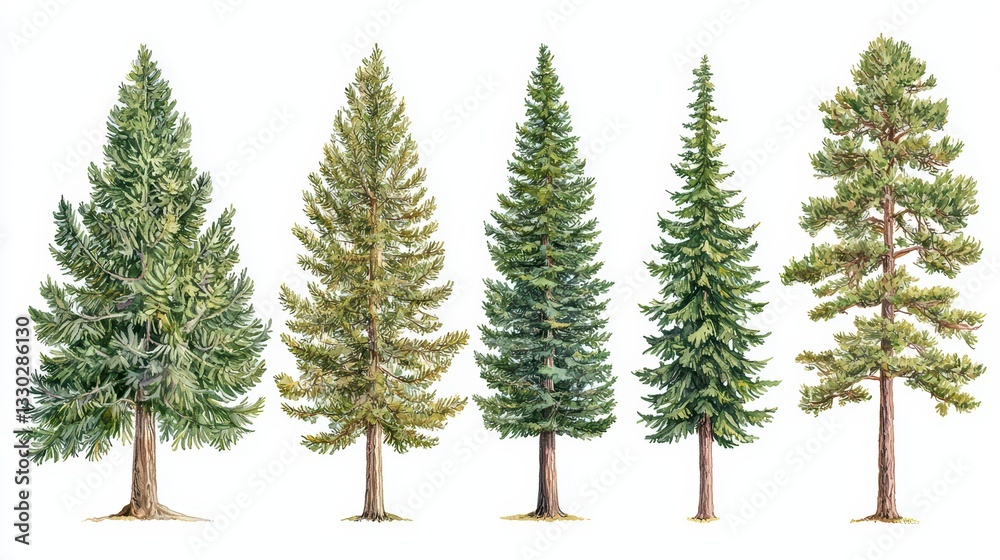 Obraz premium Collection of Different Forest Elements Featuring Various Tree Types and Their Unique Characteristics