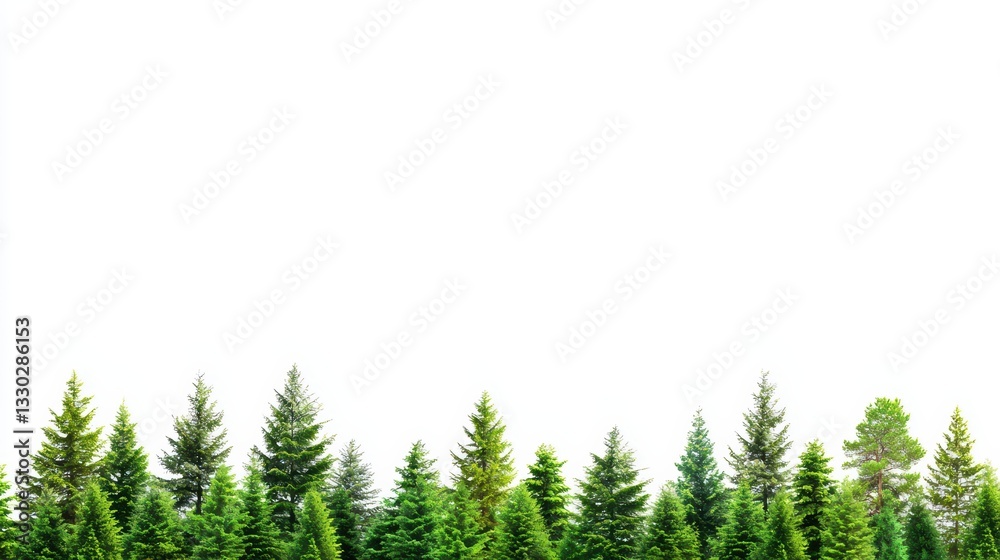 Fototapeta premium Lush Green Forest with Various Tree Types Against a Bright White Background