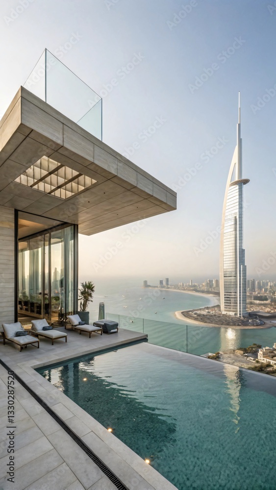 Fototapeta premium Dubai Luxury Penthouse: Burj Al Arab View & Infinity Pool Terrace