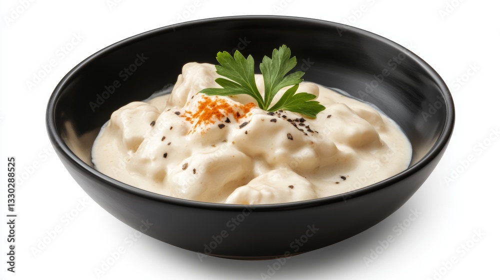 Macaroni and cheese served in a black bowl on a white surface for an appetizing view Macaroni and cheese served in a black bowl on a white surface for an appetizing view