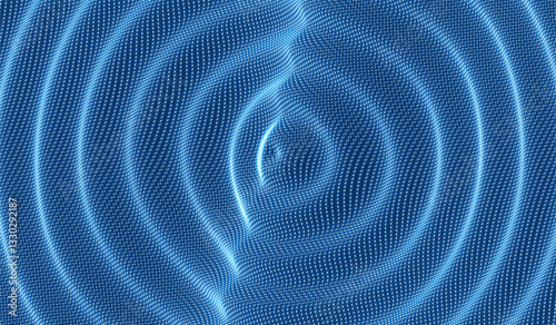 3D wavy background with ripple effect. Grid surface with particle. Vector illustration for cover, card, postcard, interior design, banner, poster, brochure or presentation.