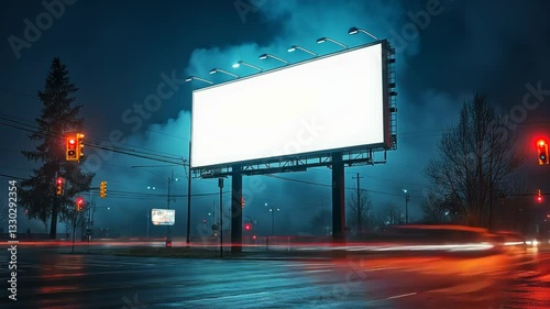 Blank Billboard at Night: Advertising Space in Urban Setting