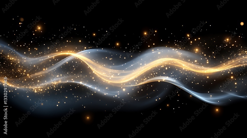 Obraz premium Golden And Silver Waves Of Light Sparkle In The Dark