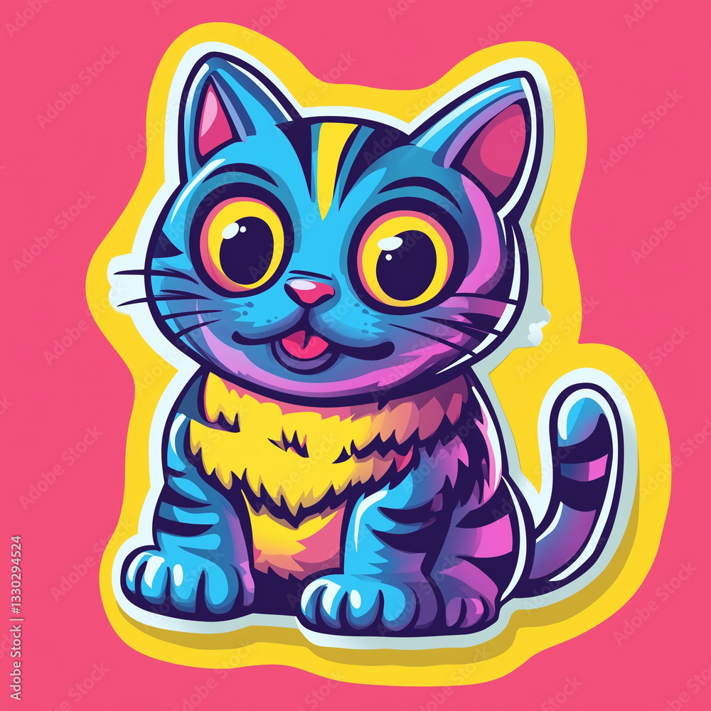 Obraz premium funny fat cat in sticker line style