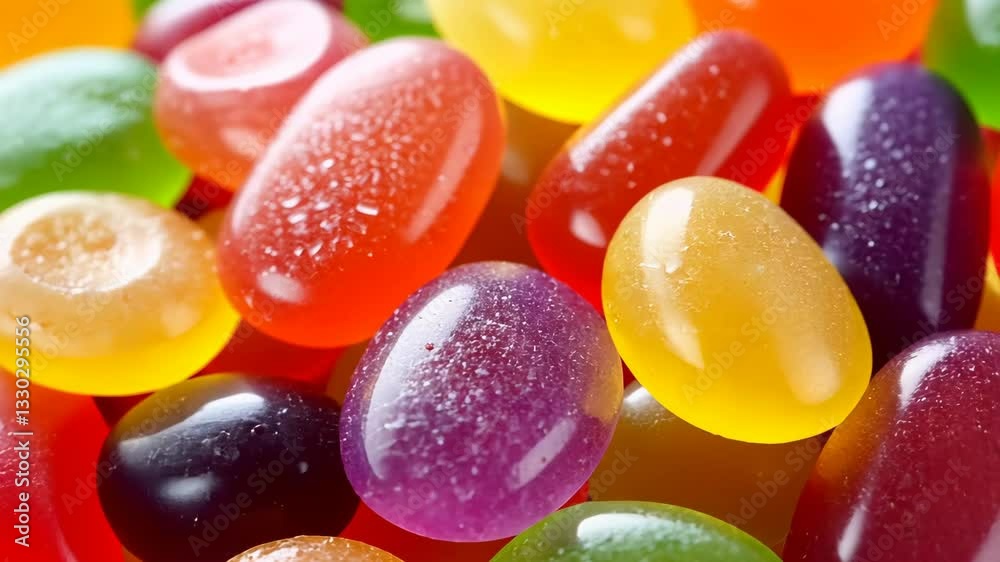 Colorful jelly candies piled together creating a vibrant display of sugary treats in various shapes and flavors