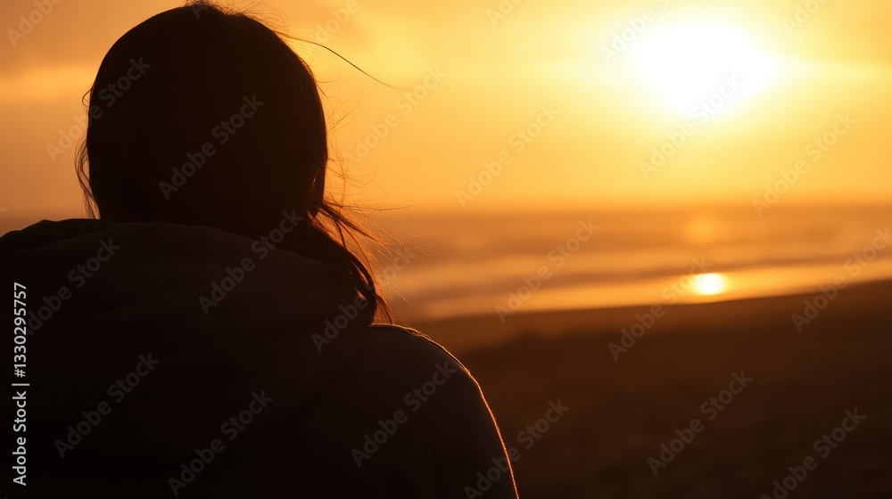 Silhouette of a Woman Watching the Sunset
