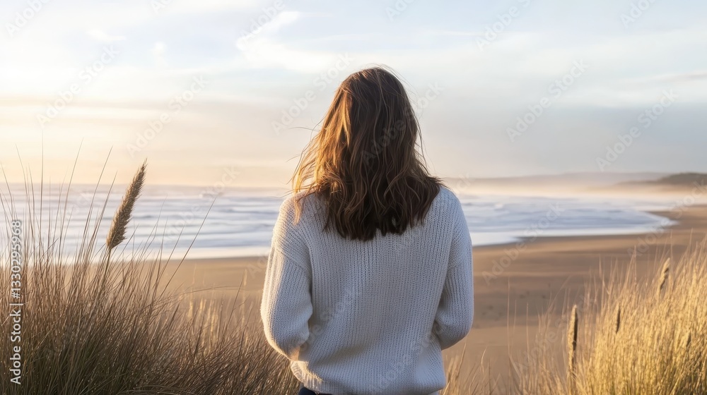 Solitude by the Sea: A Woman Gazes at the Ocean's Horizon