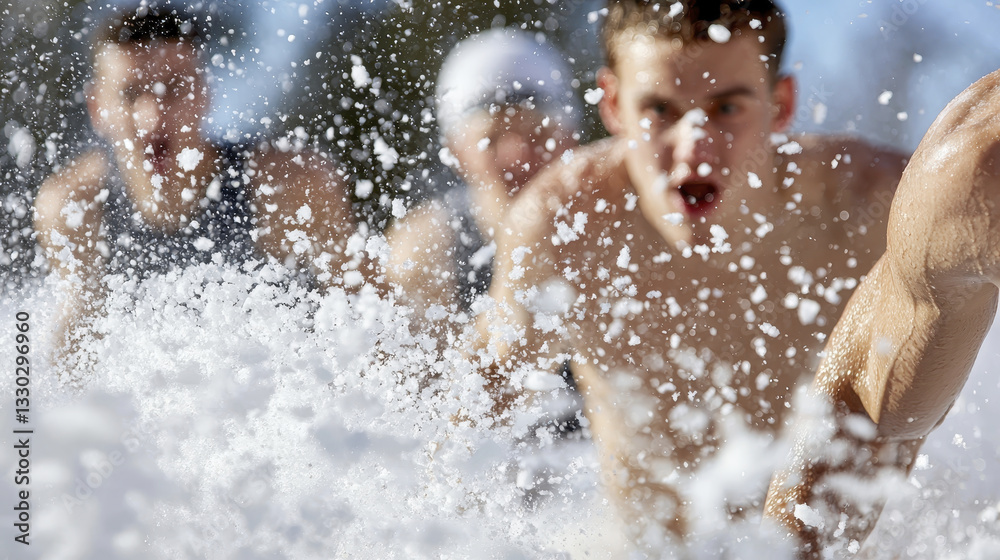 Obraz premium Athletes competing in snow, showcasing determination and strength