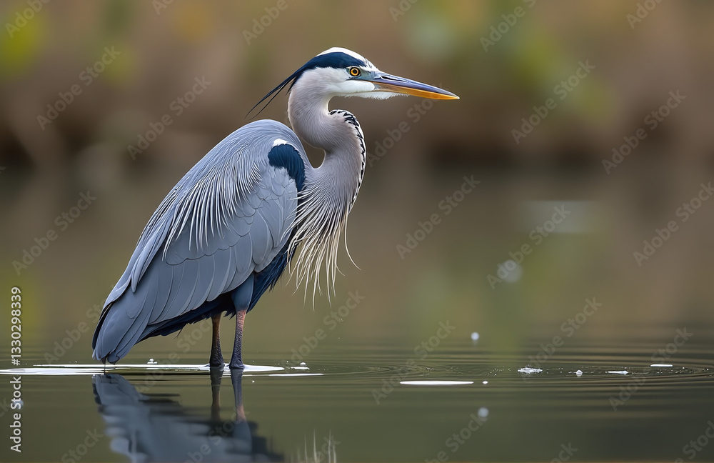 A Blue Heron In A Marsh Embodies Tranquility And Elegance, Reflecting Intensity And Harmony With Its Watery Surroundings. A Blue Heron In A Marsh Embodies Tranquility And Elegance, Reflecting Intensity And Harmony With Its Watery Surroundings.