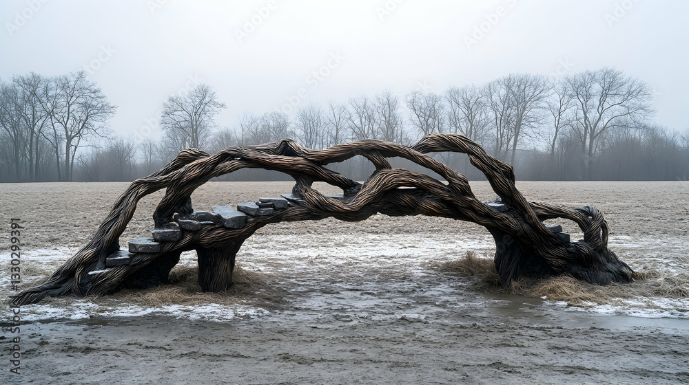 Fototapeta premium Wooden bridge over flooded field