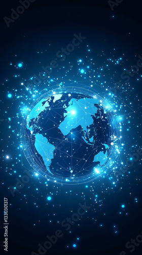 Global network and internet connection on planet Earth rotating in space with blue background