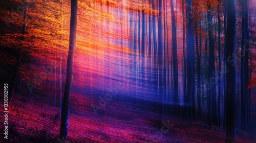 Artistic blurred trees in a vibrant and colorful forest scene
