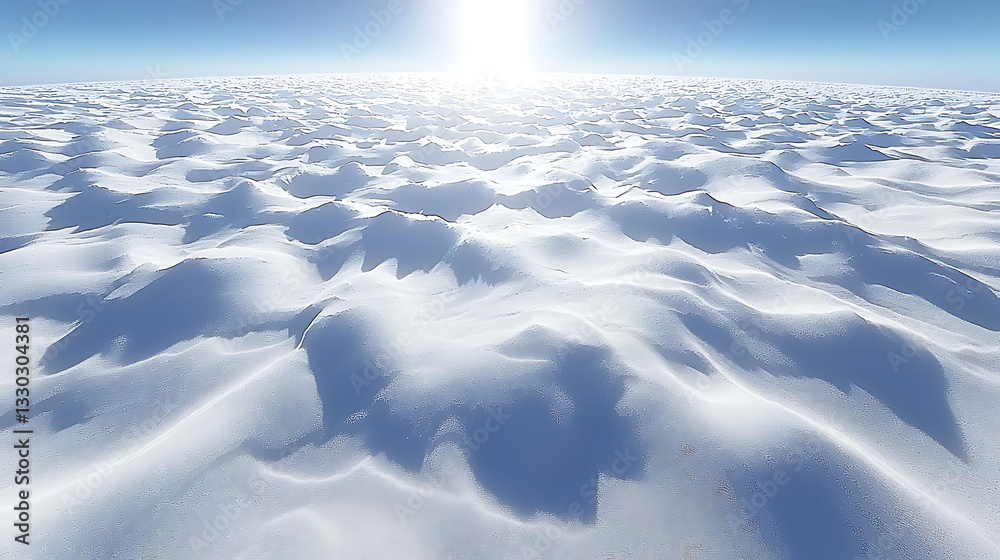 Obraz premium Vast, sunlit snowscape. Undulating drifts create a serene, minimalist winter scene. Perfect for concepts of peace, purity, or climate change. Ideal for websites, calendars, or travel brochures.