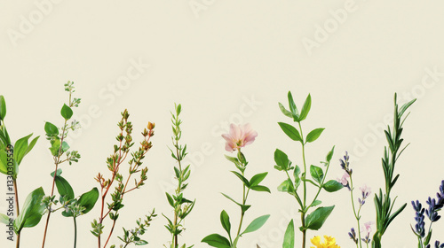 Wallpaper Mural Botanical arrangement of various medicinal plants on light background Torontodigital.ca