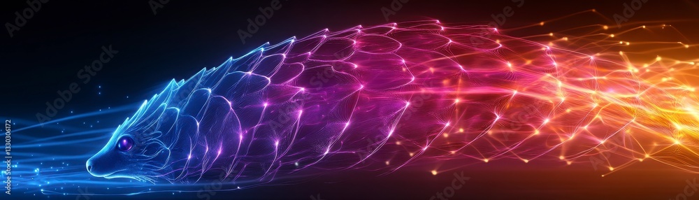 Φωτογραφία A colorful digital representation of a hedgehog, showcasing vibrant light trails in shades of blue, purple, and orange