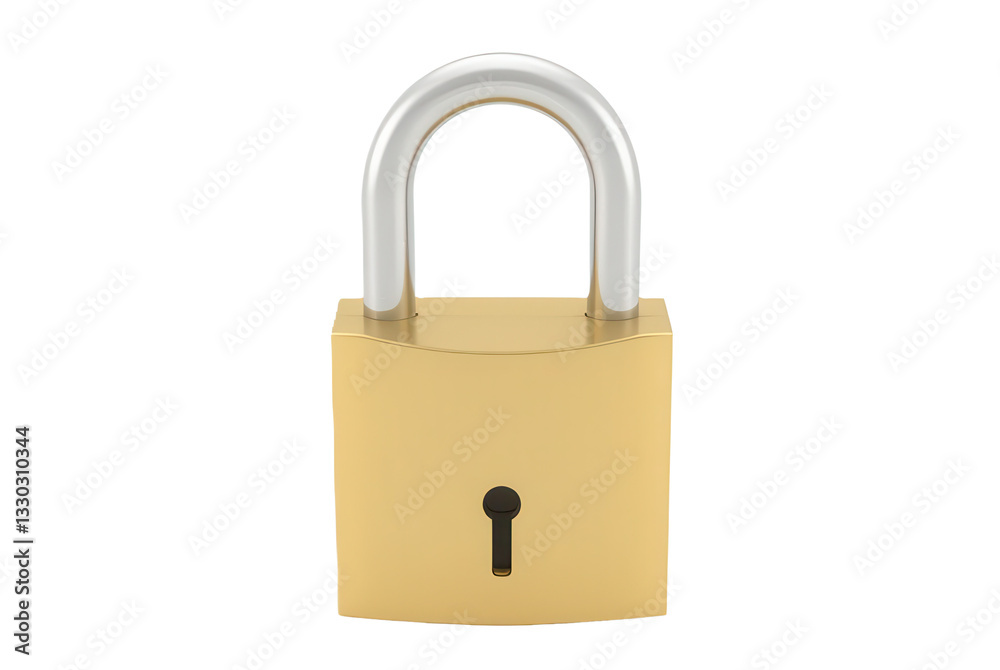 Golden Padlock with Steel Shackle on a White Background Golden Padlock with Steel Shackle on a White Background