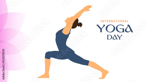 International yoga day poster with girl standing in yoga pose isolated on a white background