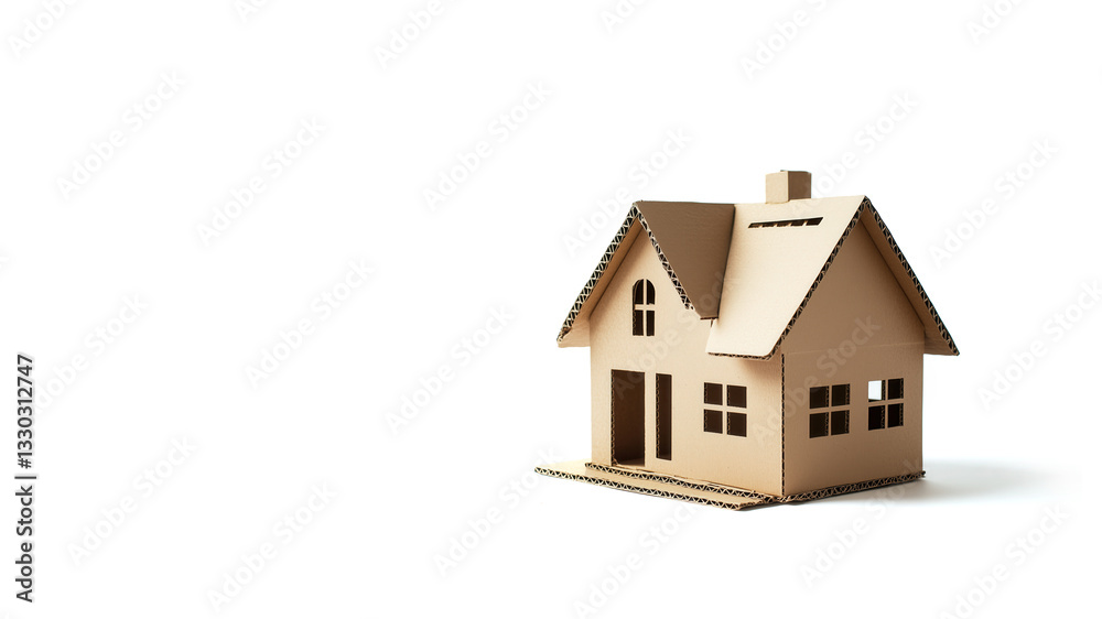 Cardboard house model on white background, architectural concept, real estate sale, house rental, construction.concept of home insurance, property. home security, loan, savings, credit Cardboard house model on white background, architectural concept, real estate sale, house rental, construction.concept of home insurance, property. home security, loan, savings, credit