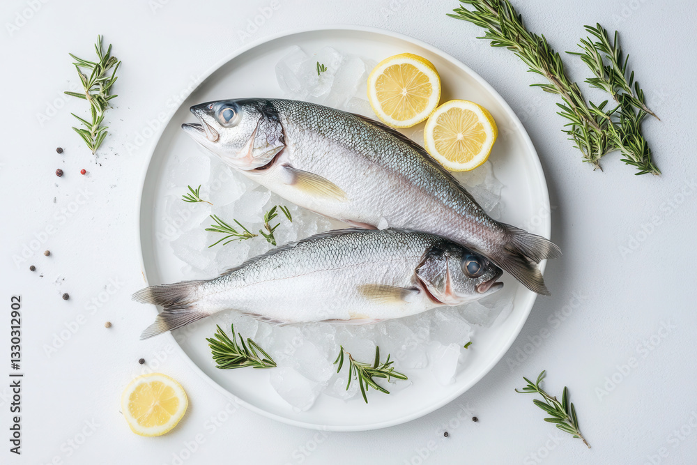 One fresh sea bass, fish seabass isolated on white background