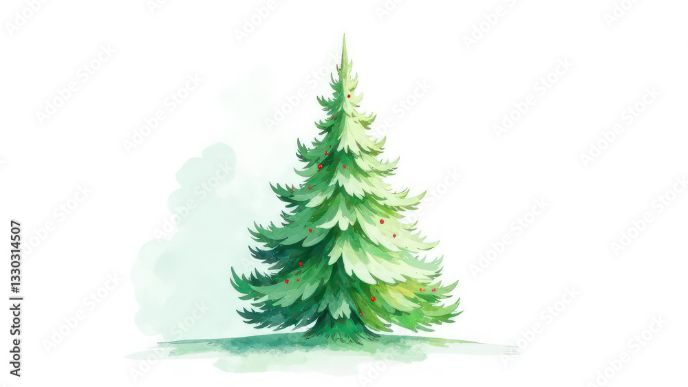 Fototapeta premium christmas fir tree in watercolor on white background