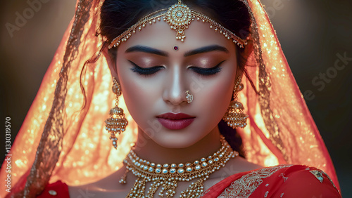 Photo of Indian woman in sari dancing traditional dance with colorful flowers and jewelry.