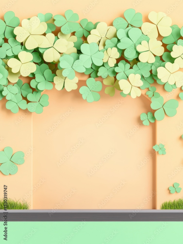 A vibrant display of green and pastel-colored leaves on a peach background, creating a cheerful and refreshing atmosphere. A vibrant display of green and pastel-colored leaves on a peach background, creating a cheerful and refreshing atmosphere.