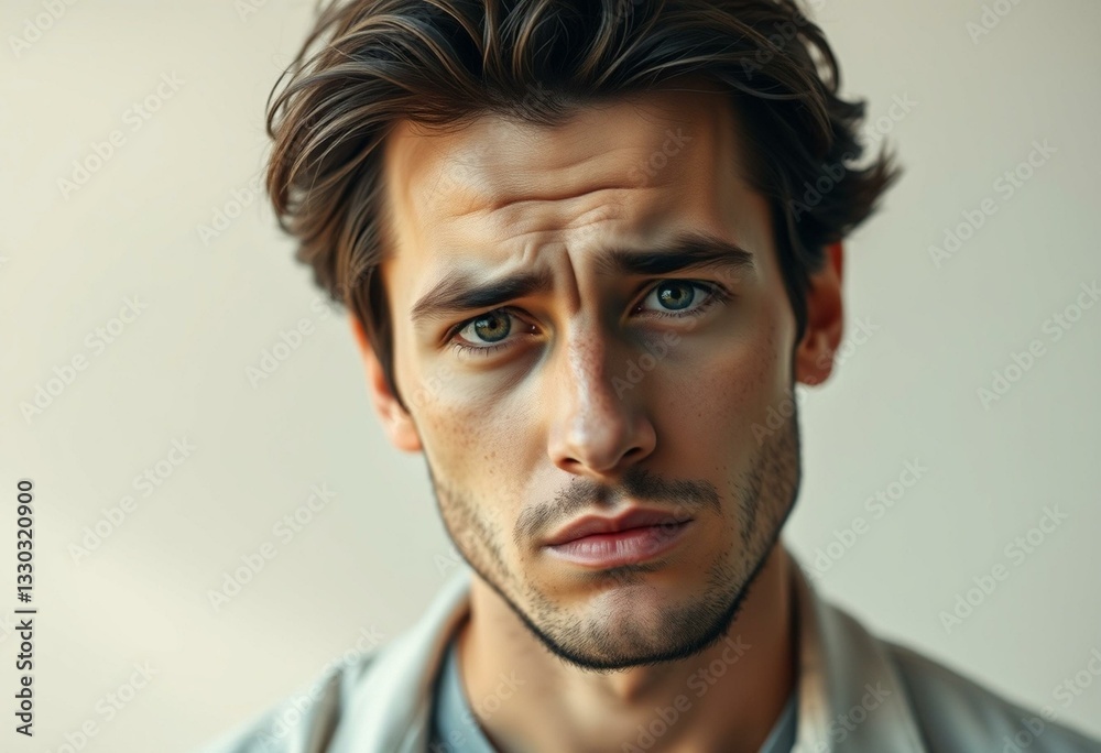 Fototapeta premium Photorealistic male portrait on pastel background