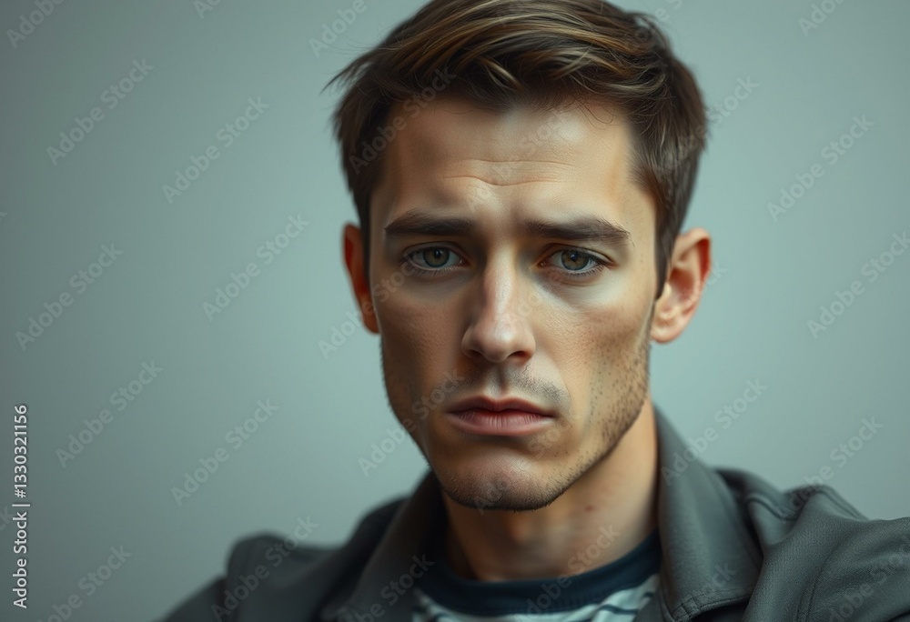 Photorealistic male portrait with cold pastel background Photorealistic male portrait with cold pastel background