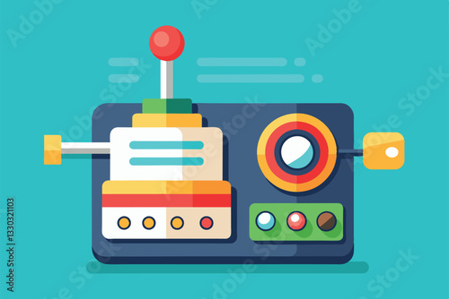 A flat illustration features a colorful control panel with toggles and buttons designed for customization, Toggle Customizable Flat Illustration