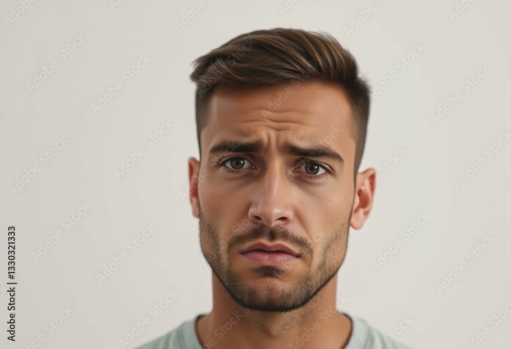 Naklejka premium Portrait of a male with a neutral to cold pastel colored background
