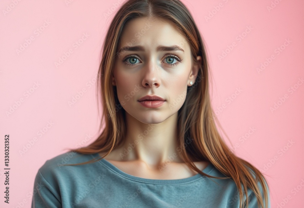 Female portrait with pastel background and sad expression Female portrait with pastel background and sad expression