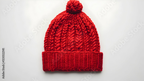 A red knit hat sits on a white background 16:9 - Image #2 @fme39856